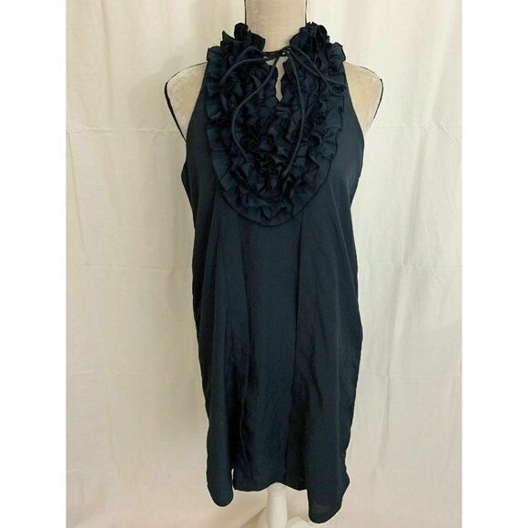 Zara Womens Solid Navy Blue Ruffle Tank Mini Dress Medium - Picture 1 of 6